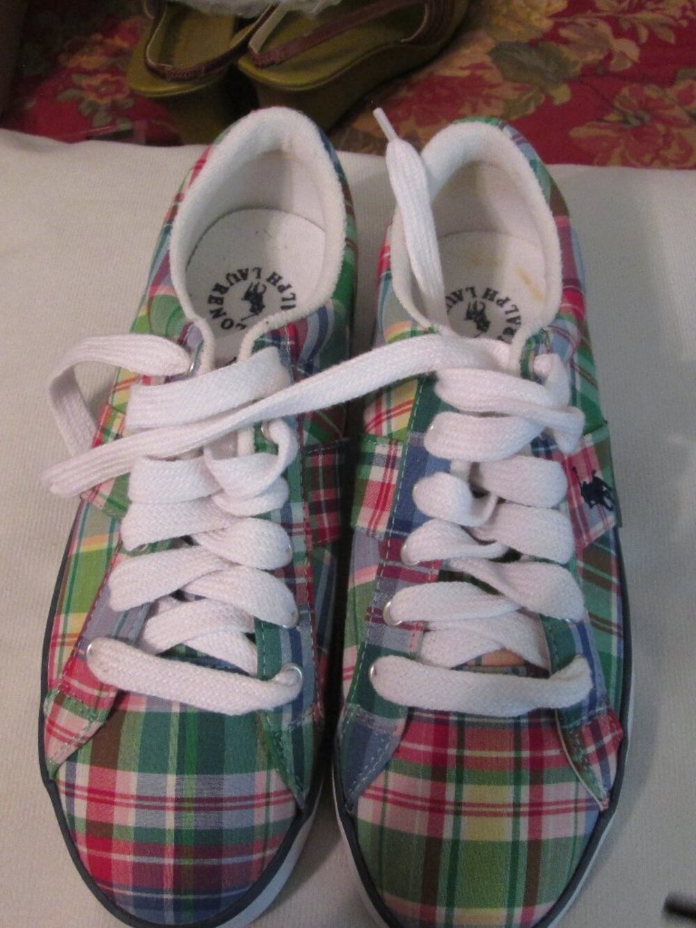 Polo Ralph Lauren Womens Lace up Madras Summer Preppy Sneakers Gillan 7B